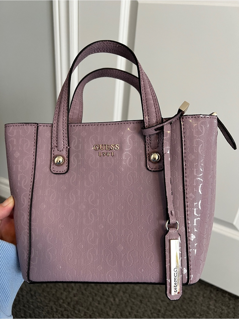 GUESS Lavender Mauve Logo Satchel with Gold Hardware